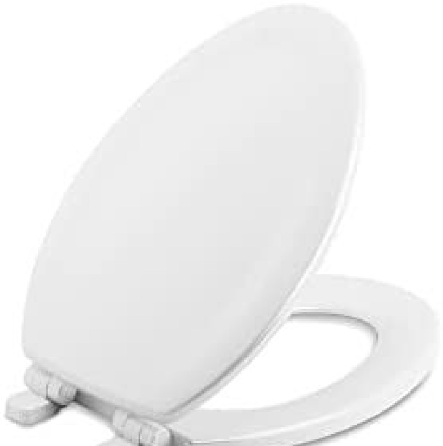 Bathroom * | Shop Kohler K-20466-0 Stonewood Toilet Seat, Quiet-Close Elongated Toilet Seat, Slow Close, Wooden Toilet Seat, White