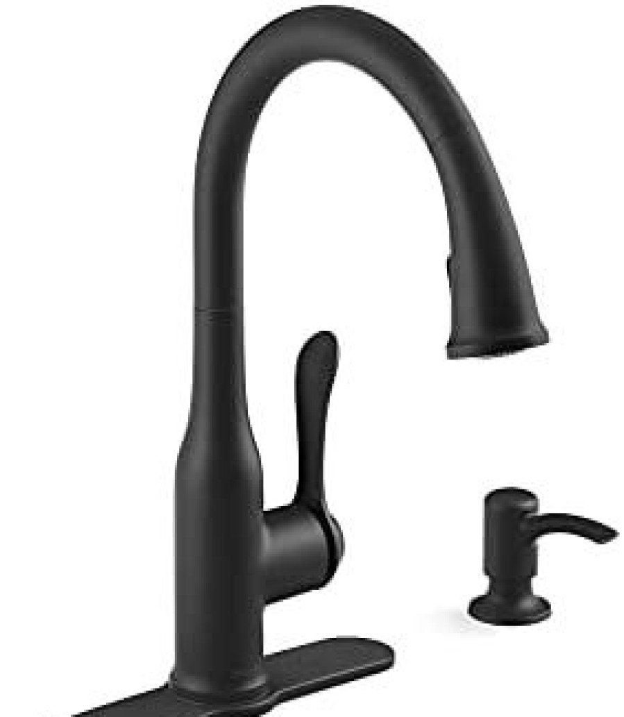 Home Accessories * | Shop Kohler K-Rec23863-Sd-Bl Motif Kitchen Faucet With Pull Down Sprayer And Soap Dispenser, Kitchen Sink Faucet In Matte Black