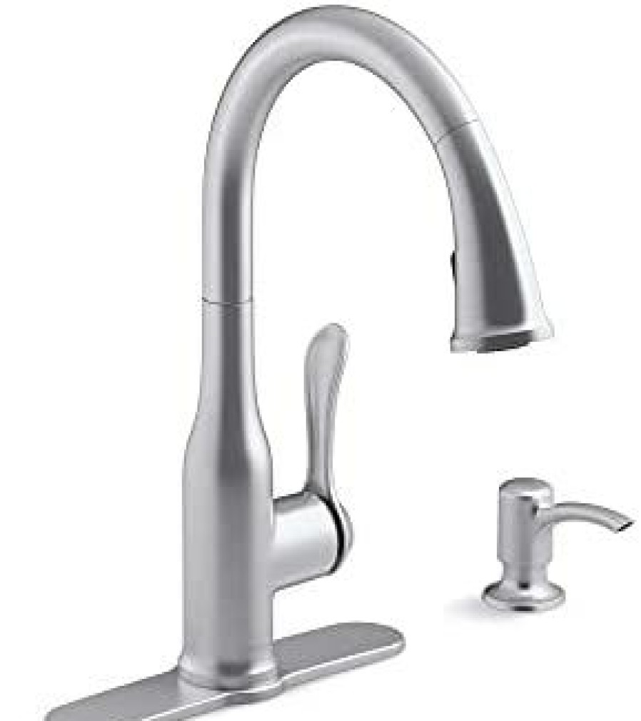 Home Accessories * | Discount Kohler R23863-Sd-Vs Motif Kitchen Faucet With Pull Down Sprayer And Soap Dispenser, Vibrant Stainless