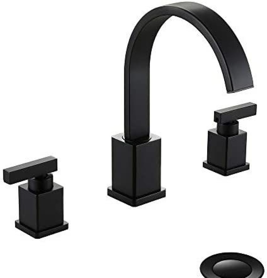 Home Accessories * | New Worbway Bathroom Faucet ,2 Lever Handle 8 Inch Widespread Bathroom Sink Faucet With Pop-Up Drain ( ) Matte Black