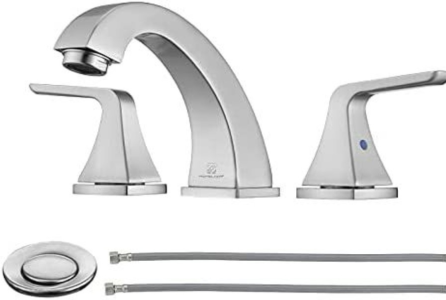 Home Accessories * | Discount Homelody Widespread Bathroom Faucet Faucet For Bathroom Sink 3 Hole Bathroom Sink Faucet With Pop Up Drain And Supply Hose Brushed Nickel