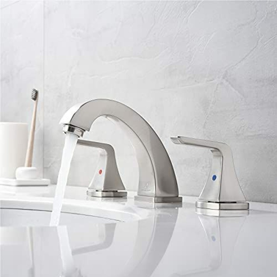 Home Accessories * | Discount Homelody Widespread Bathroom Faucet Faucet For Bathroom Sink 3 Hole Bathroom Sink Faucet With Pop Up Drain And Supply Hose Brushed Nickel