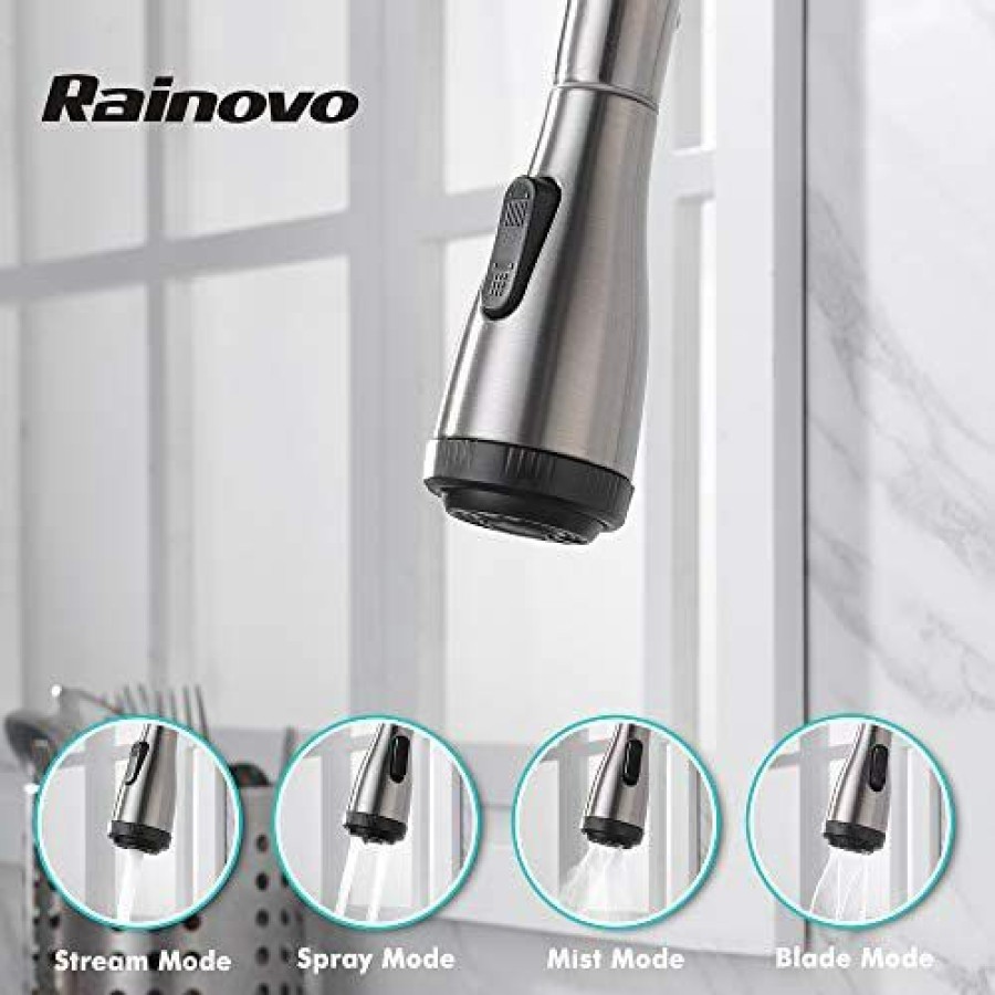 Home Accessories * | New Rainovo Touchless Kitchen Faucets With Pull Down Sprayer,Single Handle Kitchen Faucet With Deck Plate,1 Or 3 Hole Pull Out Stainless Steel Kitchen Sink Faucets Brushed Nickel