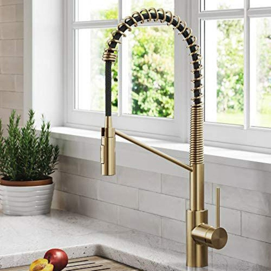 Home Accessories * | New Kraus Kpf-2631Sfacb Oletto Commercial Style Pull-Down Single Handle Kitchen Faucet With Quickdock Top Mount Installation Assembly, Spot Free Antique Champaigne Bronze