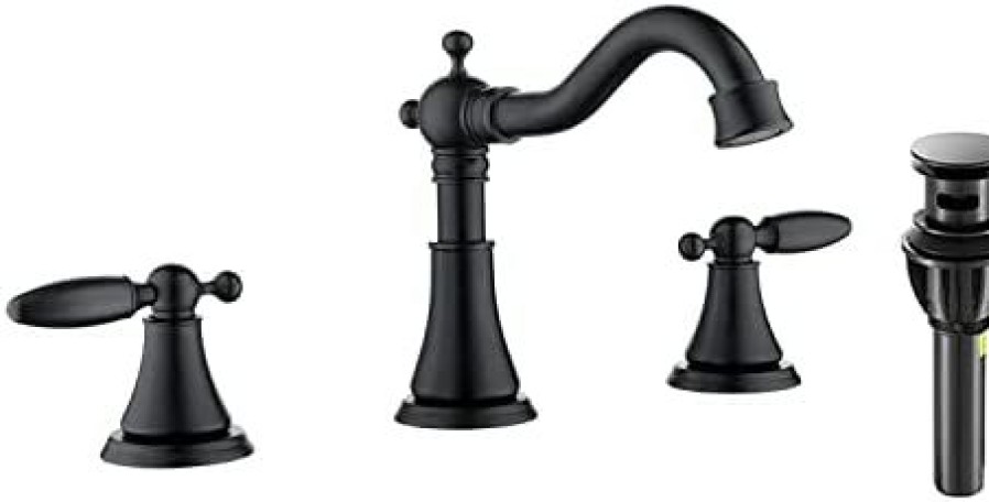 Home Accessories * | New Fransiton 8 Inch 2 Handles 3 Holes Antique Bathroom Faucet Widespread Bathroom Sink Faucet Pop Up Drain With Overflow Lavatory Faucet Vintage Bathroom Faucet Matte Black